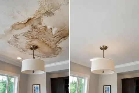 Before and after: ceiling water damage repair