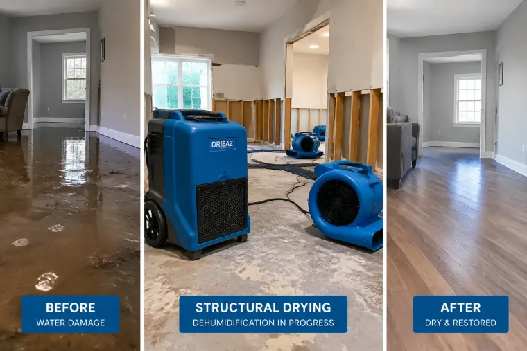 Before and after: whole-floor structural drying
